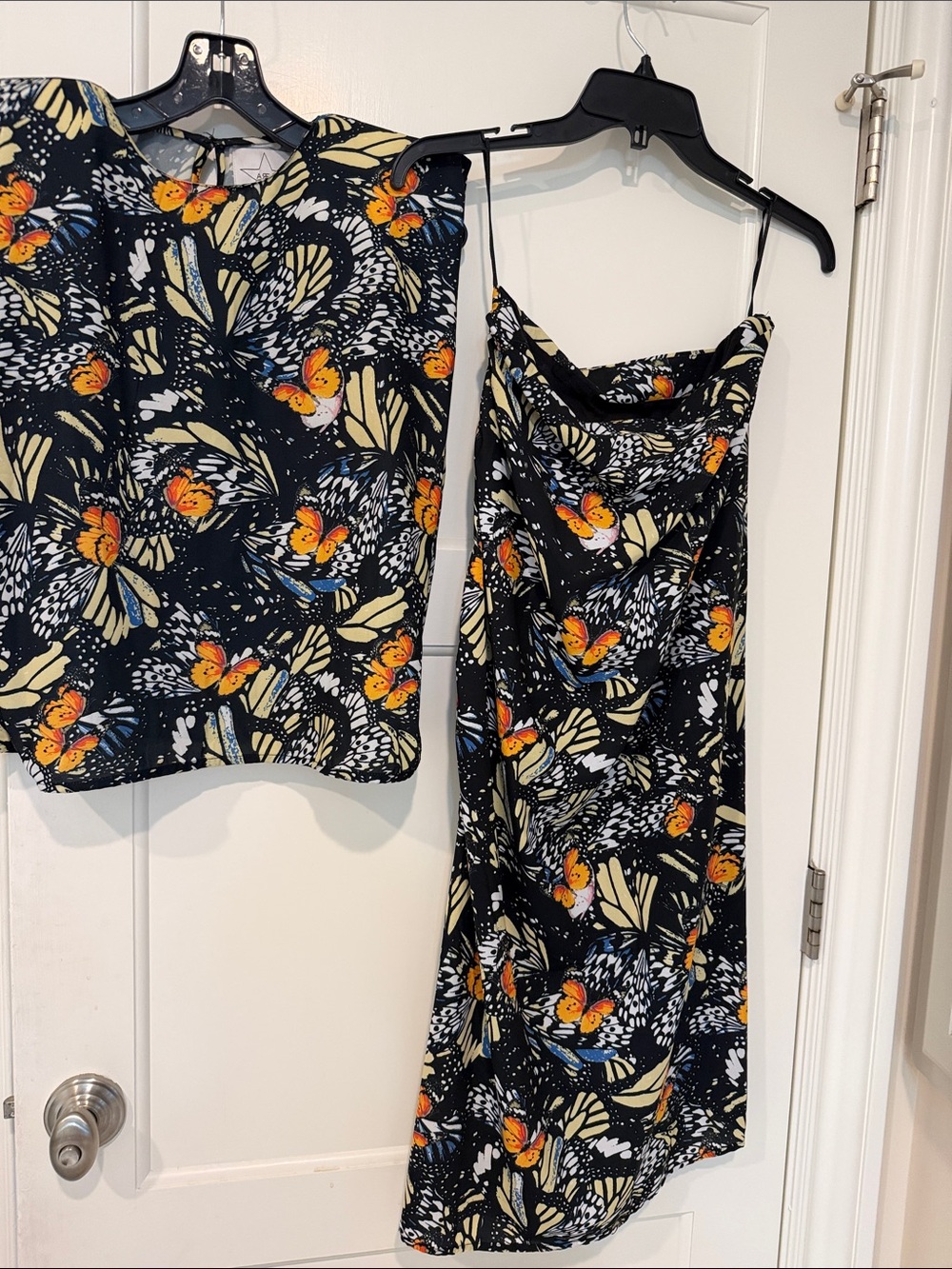 Butterfly Print Black Midi top and skirt